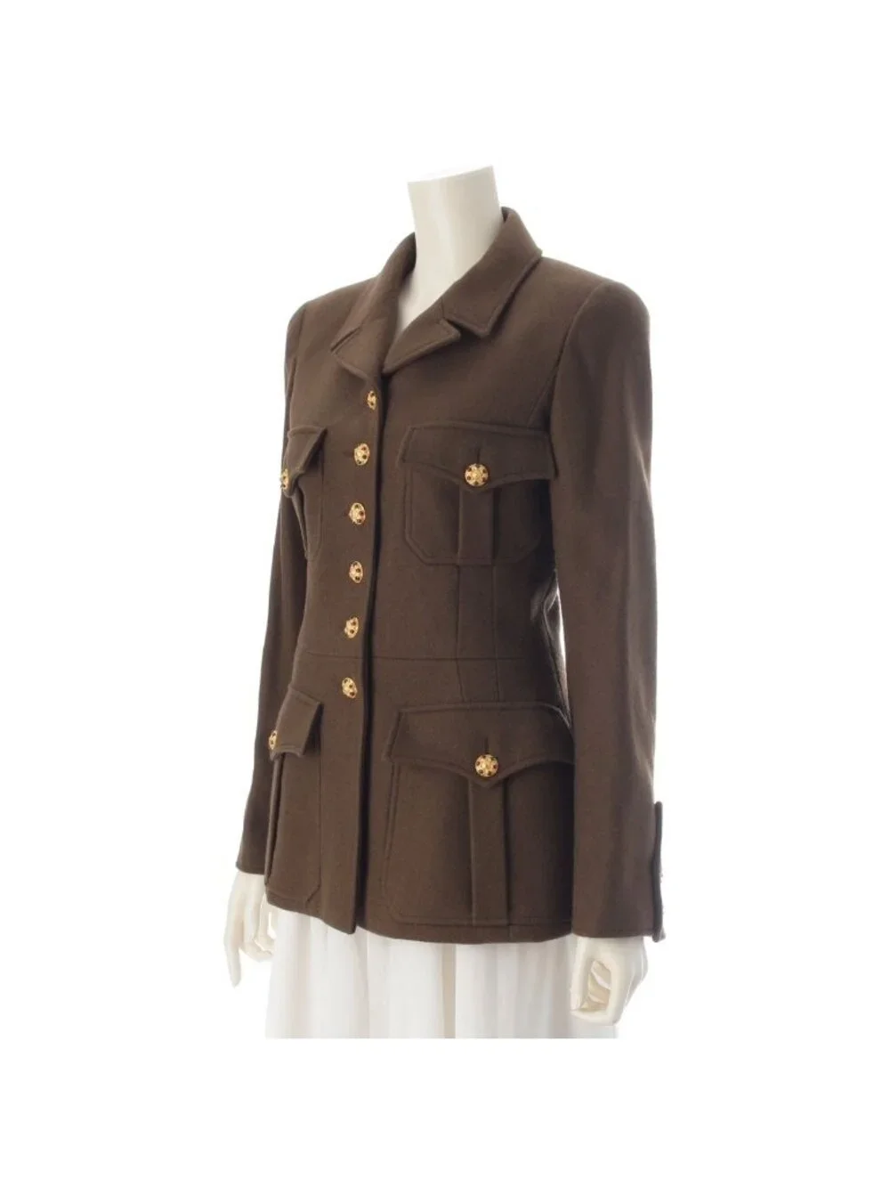 Chanel Wool Gripoix Button Tailored Jacket Khaki 38